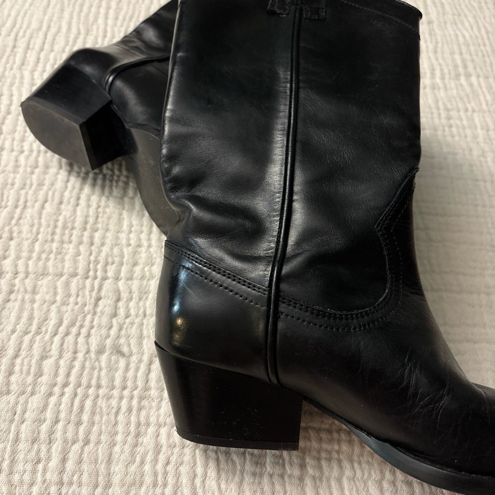 Zara y2k black leather pointed toe cowboy boots - Picture 2 of 3